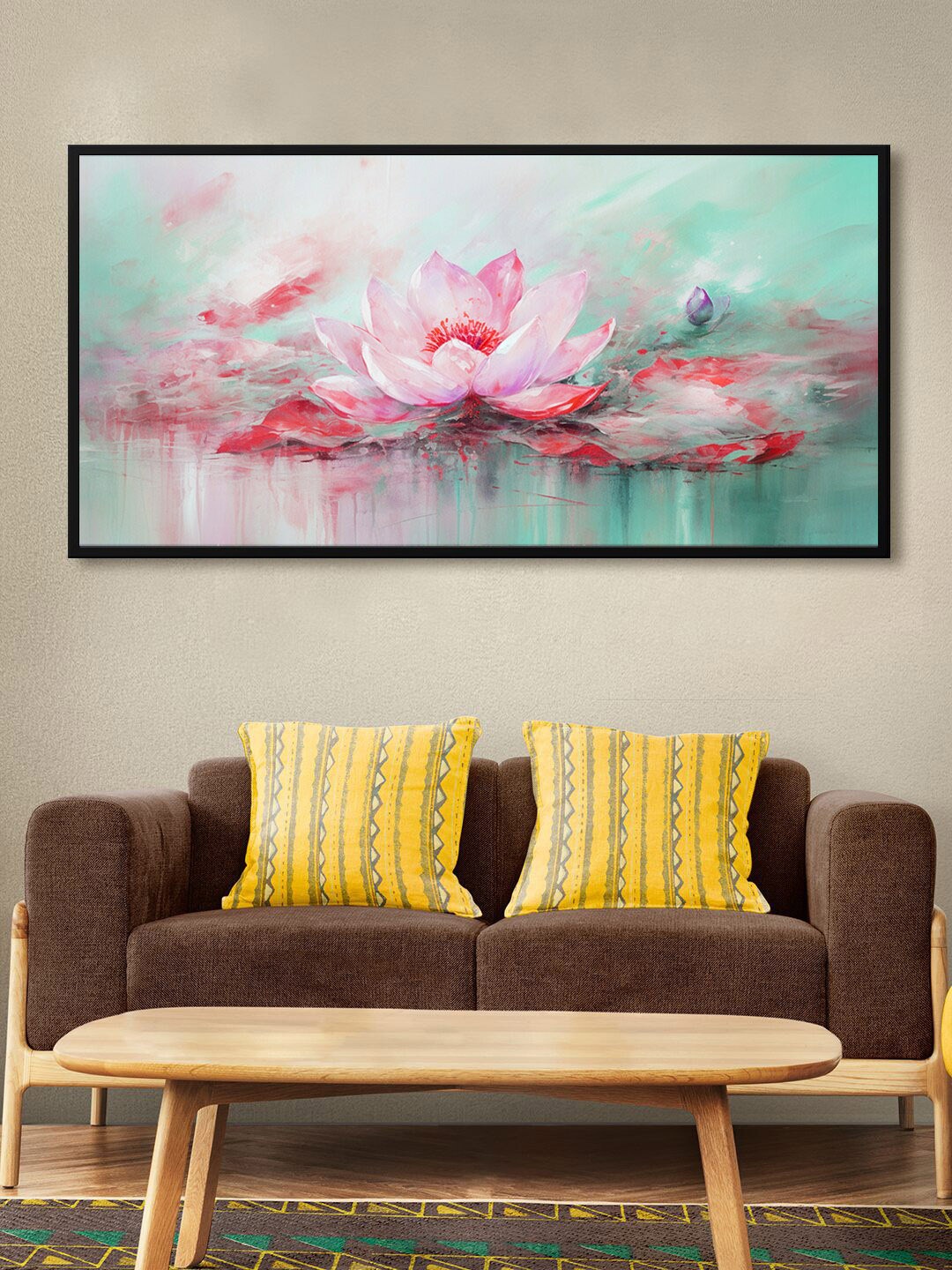 

999Store Green & Red Floral Printed Canvas Wall Painting