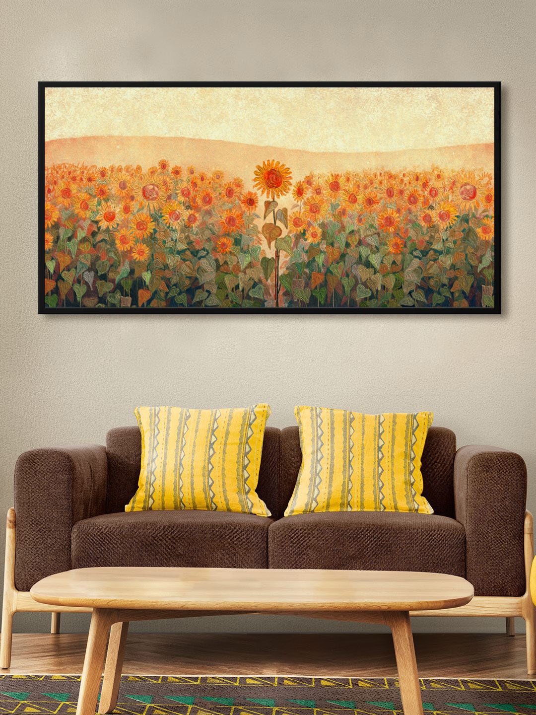 

999Store Orange & Yellow Sunflower View Modern Art Canvas Wall Painting