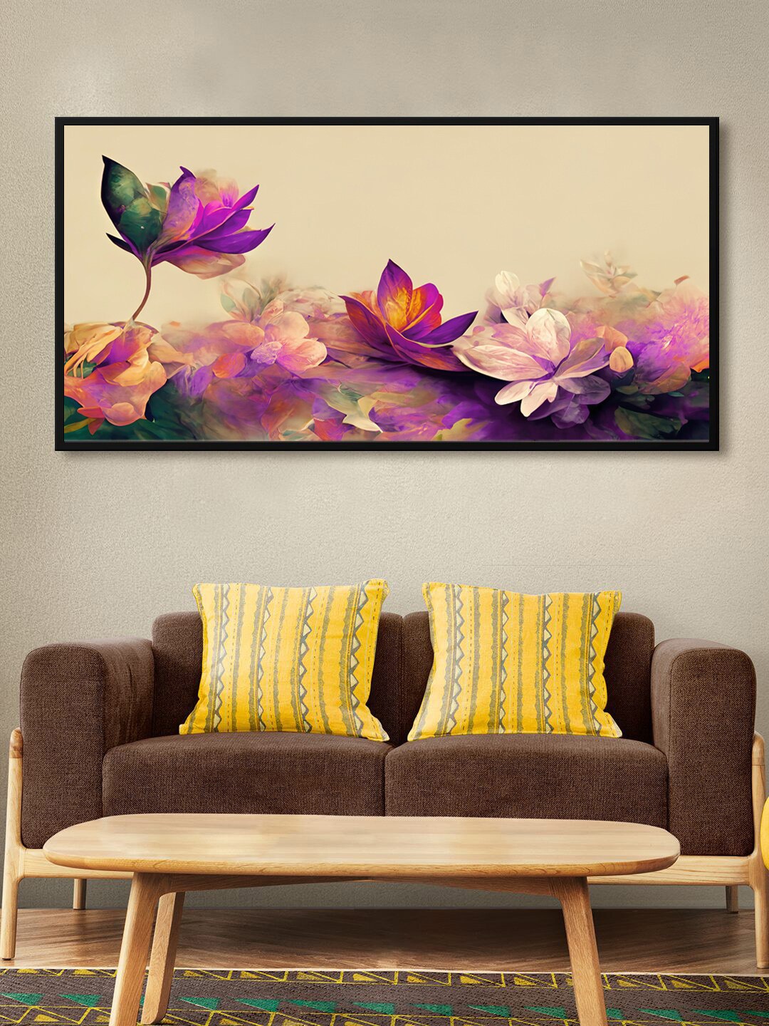 

999Store Purple & Green Flower Modern Art Canvas Wall Painting