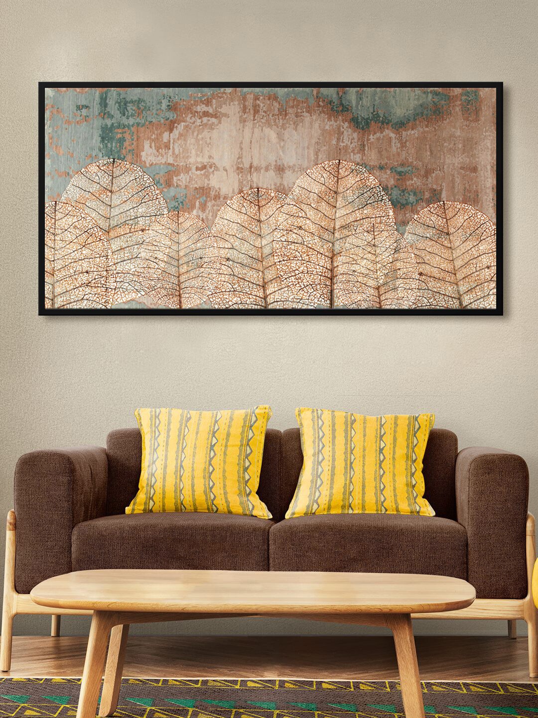 

999Store Brown & Green Abstract Leaf Background Modern Art Canvas Wall Painting