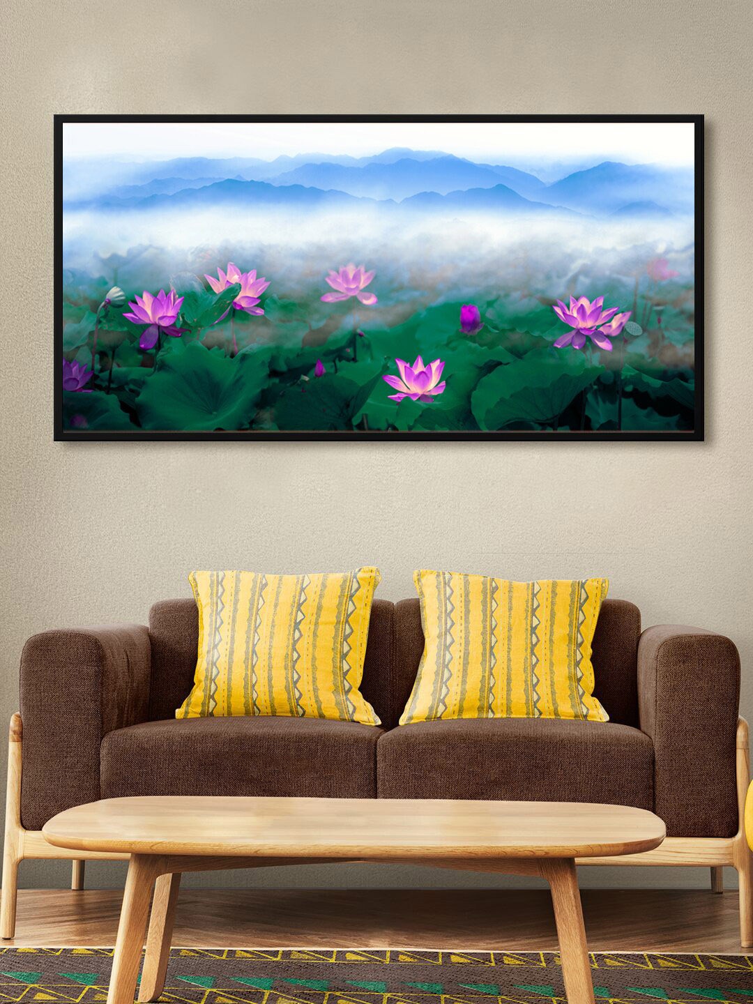 

999Store Green & Pink Lotus Flower in Lotus Pond Canvas Modern Painting Wall Art