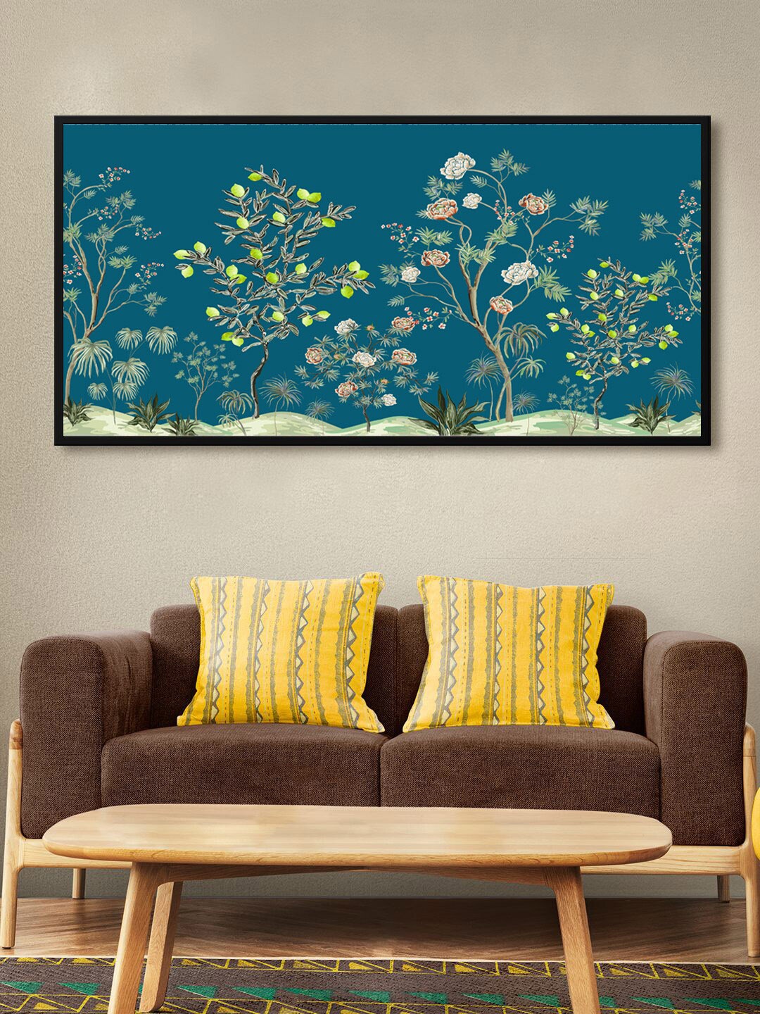 

999Store Teal & Green Tree with Flower Canvas Wall Art