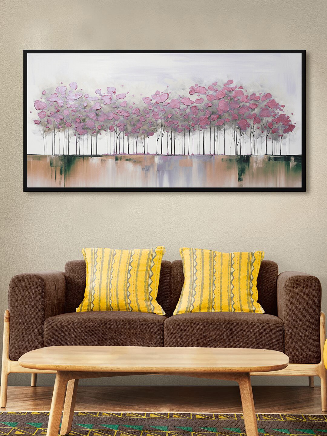 

999Store Grey & Pink Canvas Floral & Botanical Wall Art Painting