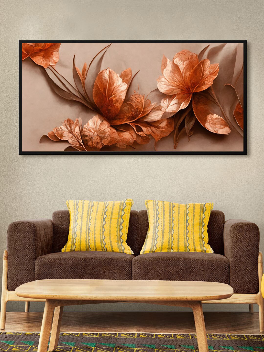 

999Store Brown Floral Canvas Wall Painting