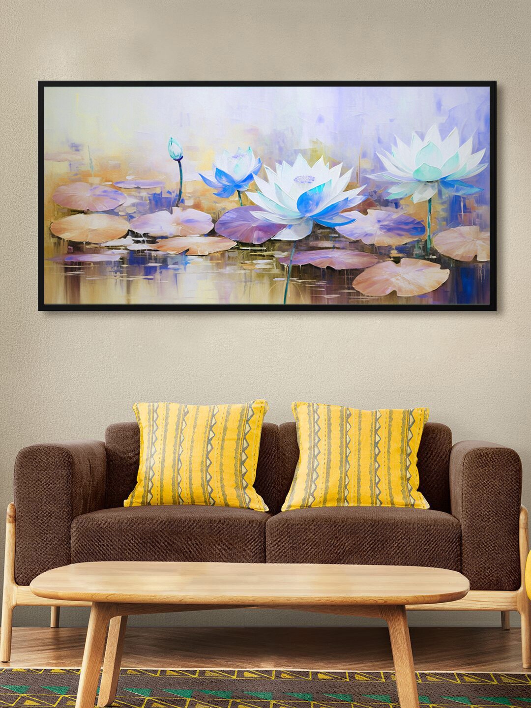 

999Store White & Blue Lotus Printed Canvas Painting Wall Art