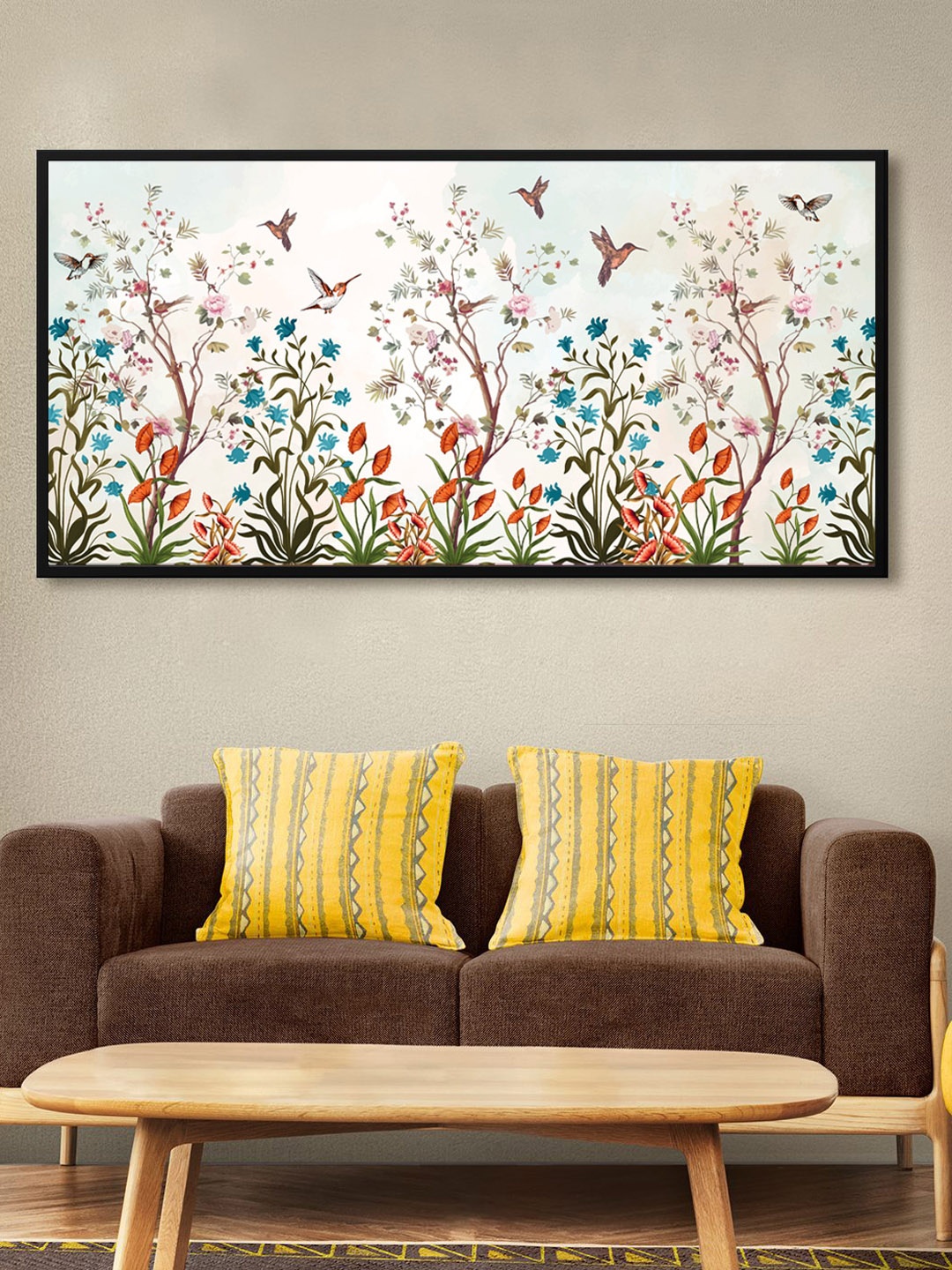 

999Store White & Blue Canvas Floral Painting Wall Art, Green