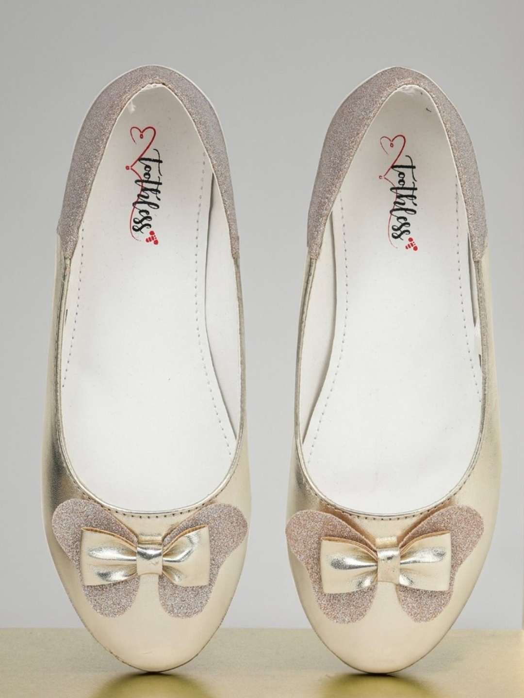 

toothless Girls Bows Detail Ballerinas Flats, Gold