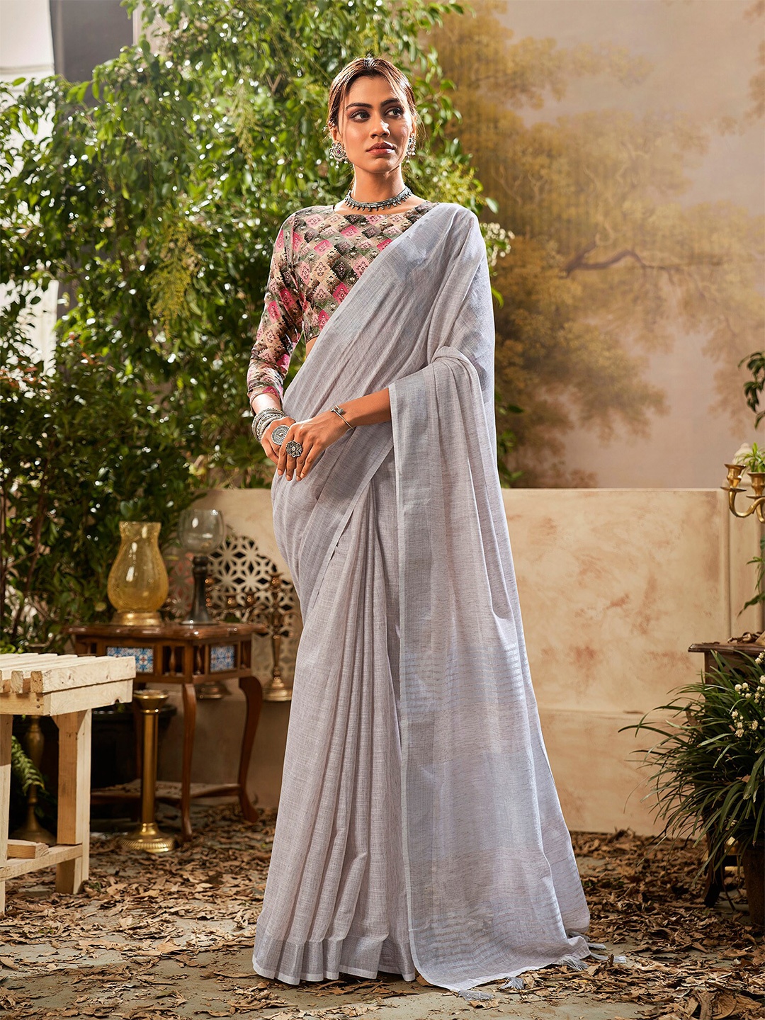 

elora Zari Silk Cotton Saree, Grey