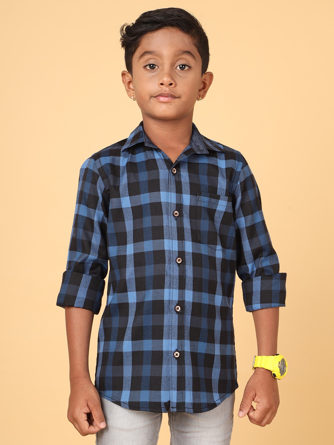 

CAZZBA Boys Buffalo Checked Cotton Casual Shirt, Navy blue