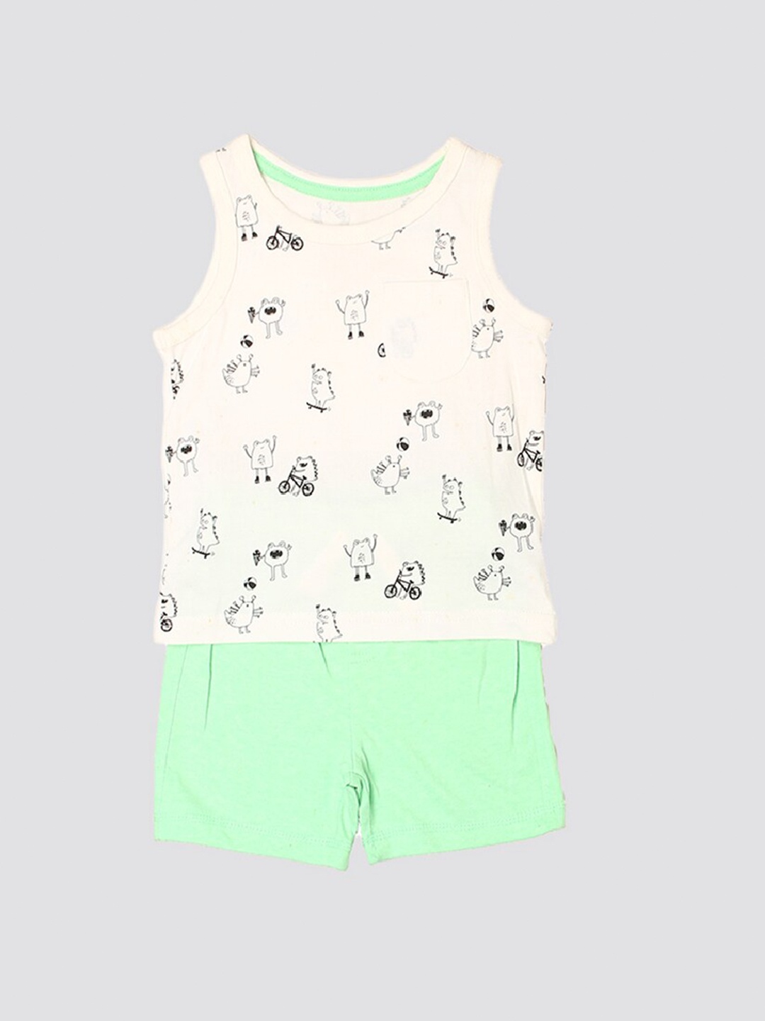 mothercare Boys Printed Pure Cotton T-shirt With Shorts, Beige