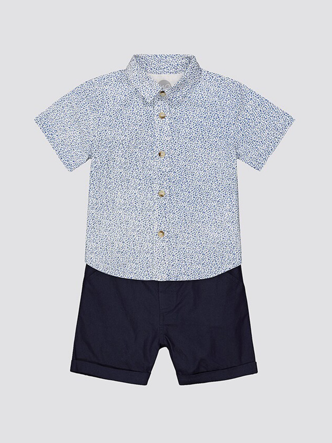 

mothercare Boys Printed Cotton Shirt With Shorts, Blue