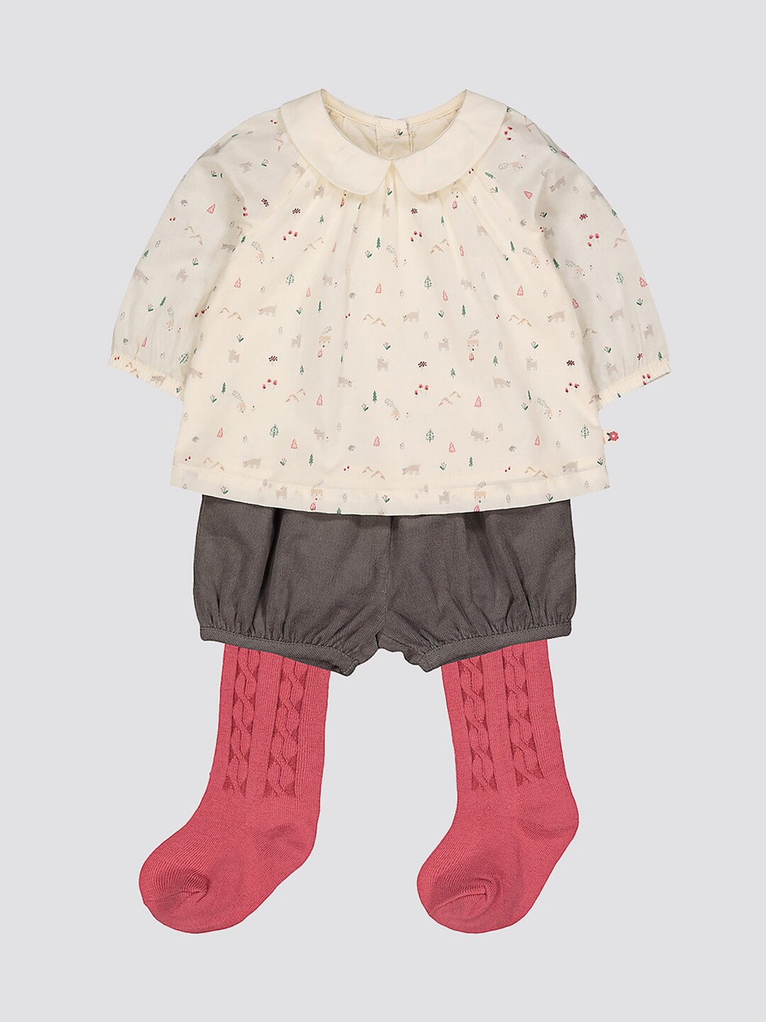 

mothercare Girls Printed Pure Cotton Top With Shorts, Beige