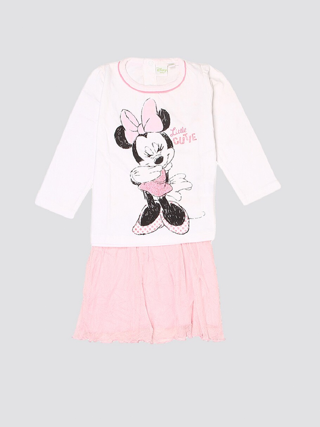 

mothercare Girls Minnie Mouse Printed Pure Cotton T-shirt With Skirt, Pink