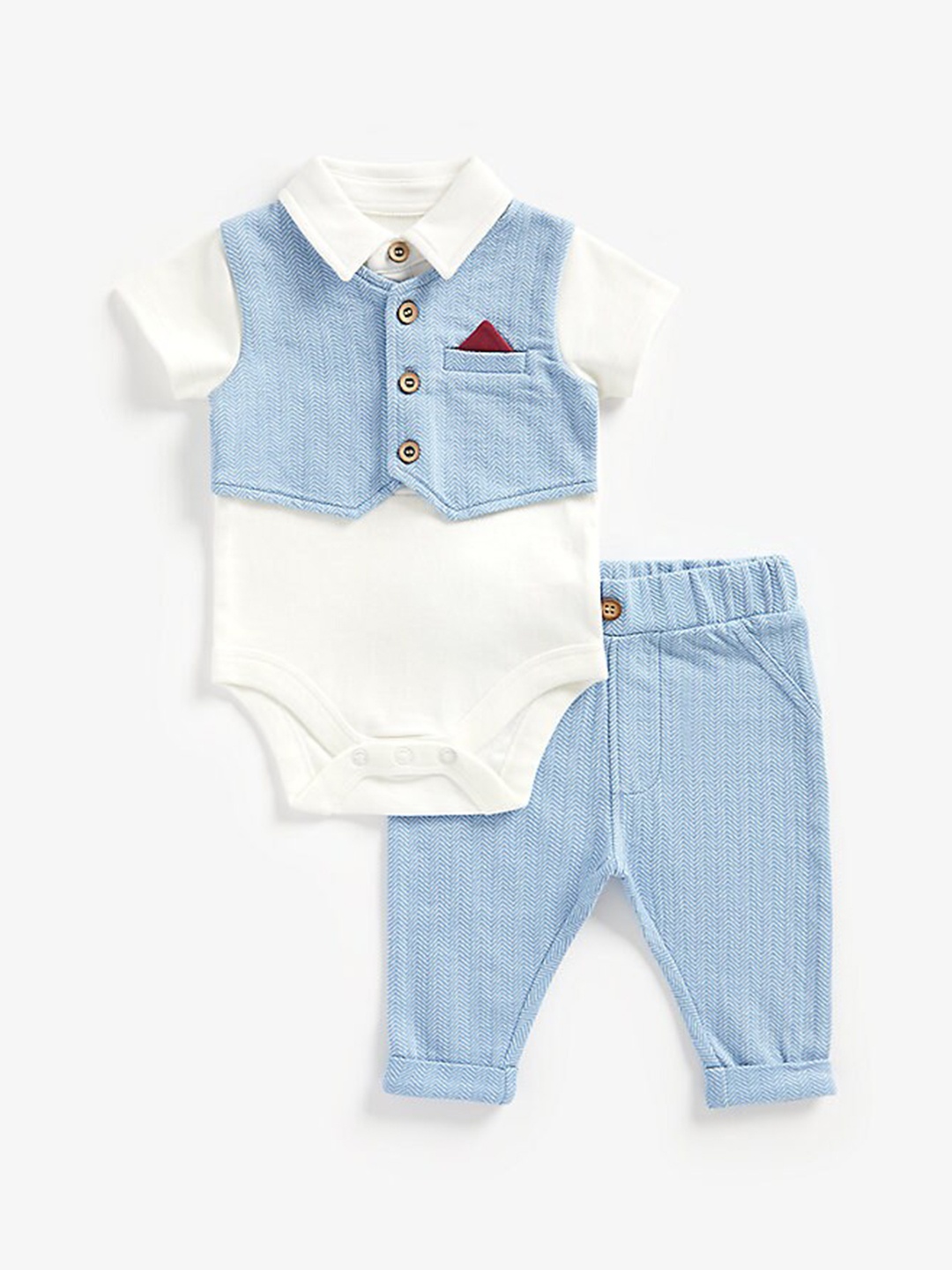 

mothercare Girls Printed Pure Cotton Bodysuit With Trousers, Blue