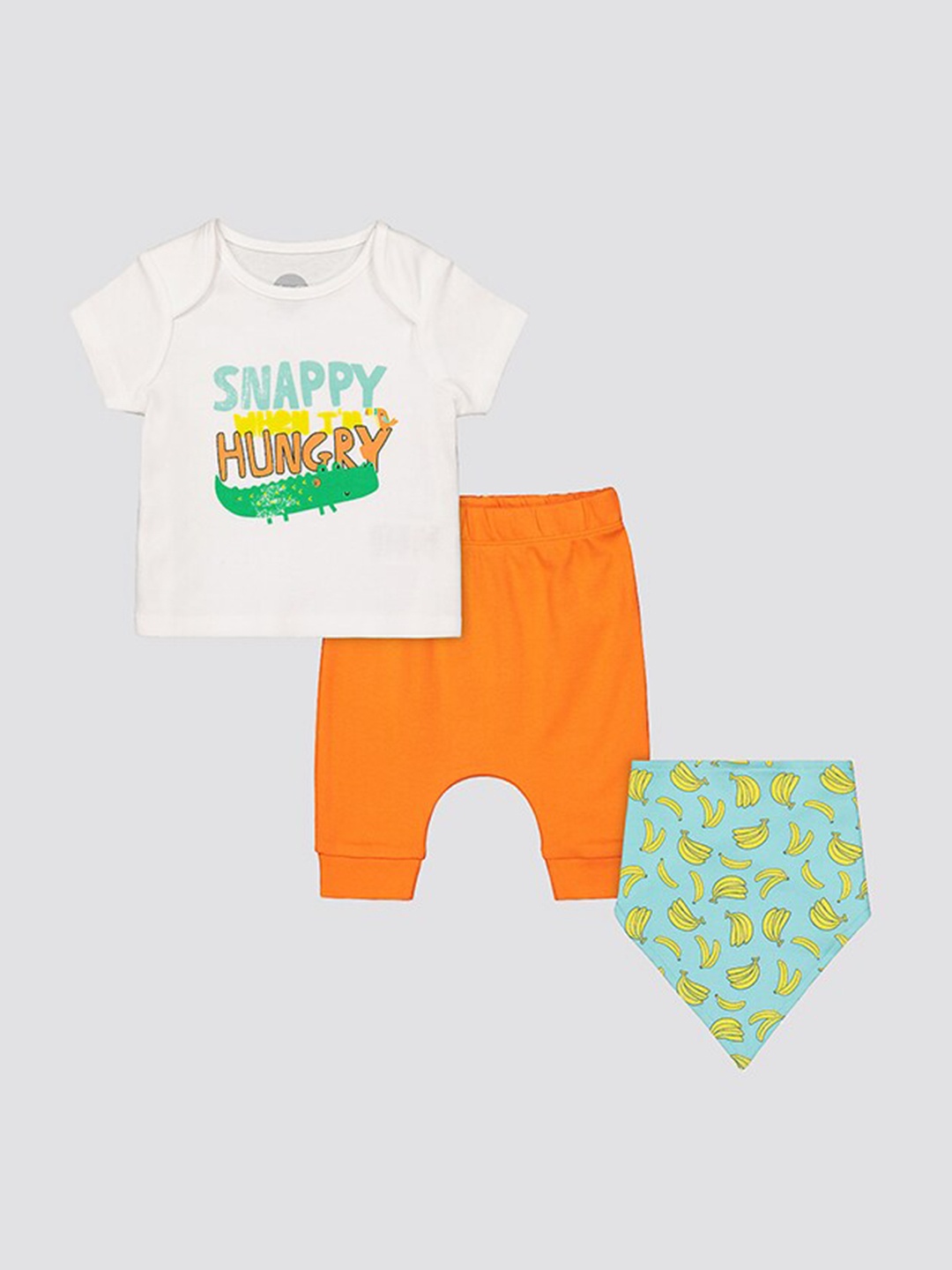 mothercare Girls Printed Pure Cotton t-shirt With Pyjamas & Bib, White