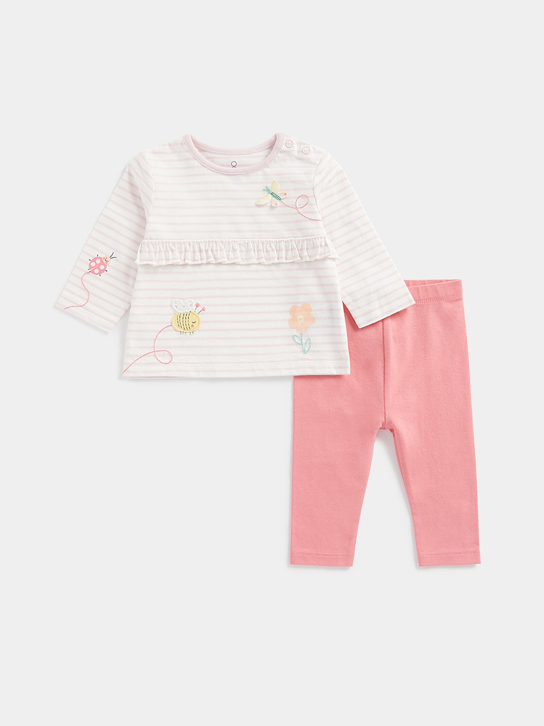 

mothercare Kids Pure Cotton Round Neck T-shirt with Leggings, Pink