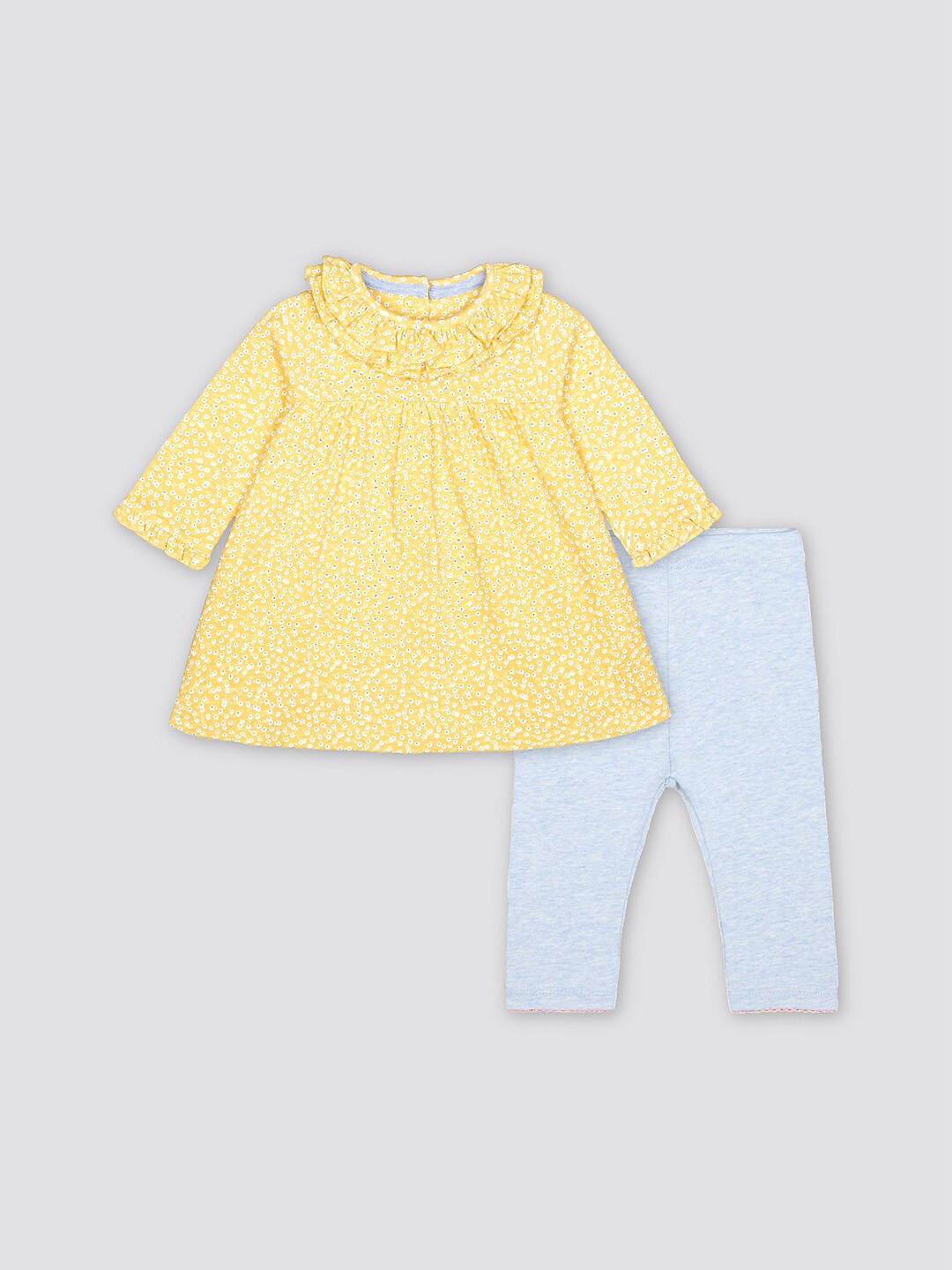 

mothercare Girls Floral Printed Pure Cotton Top & Leggings, Yellow