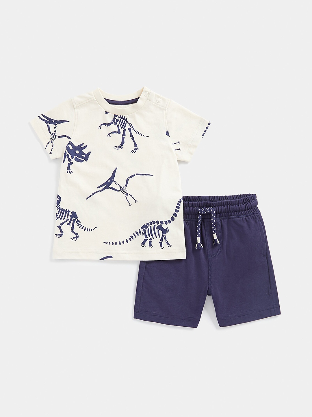 

mothercare Kids Printed Pure Cotton T-shirt with Shorts, Off white