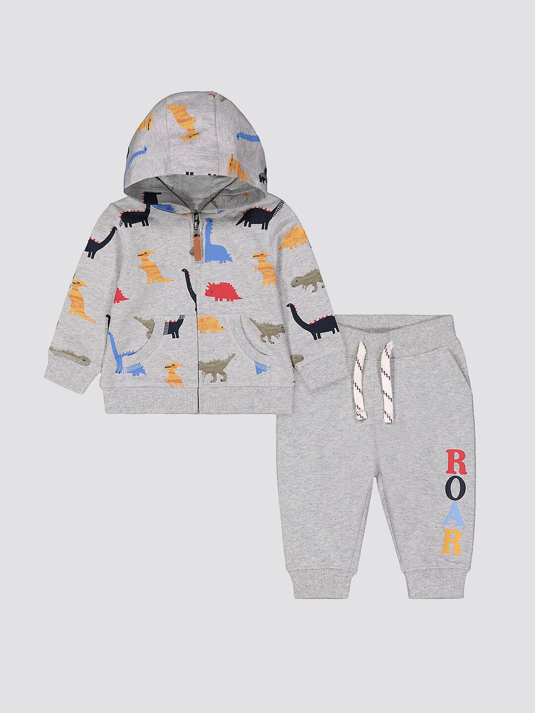 

mothercare Boys Printed Hooded Pure Cotton Sweatshirt & Joggers, Grey
