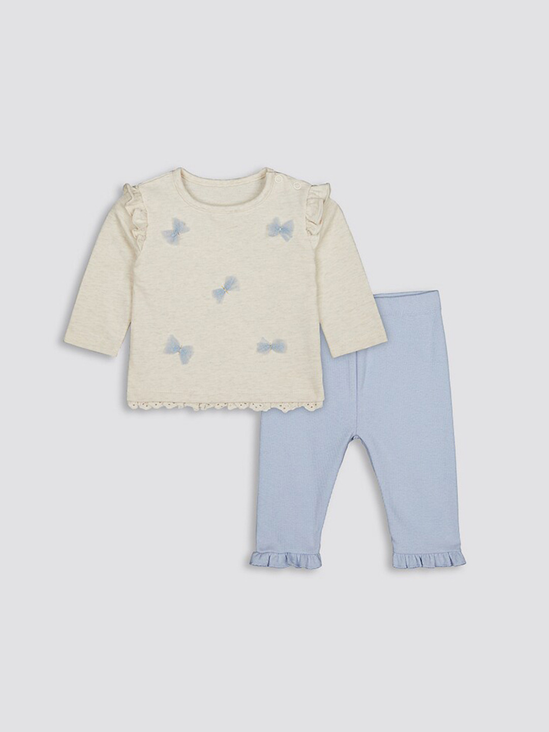 

mothercare Girls Graphic Printed Ruffles Top with Leggings, Blue