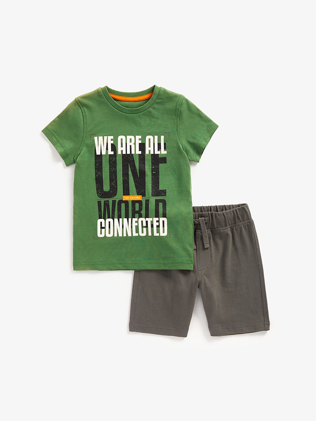 mothercare Boys Typography Printed T-shirt with Shorts, Green