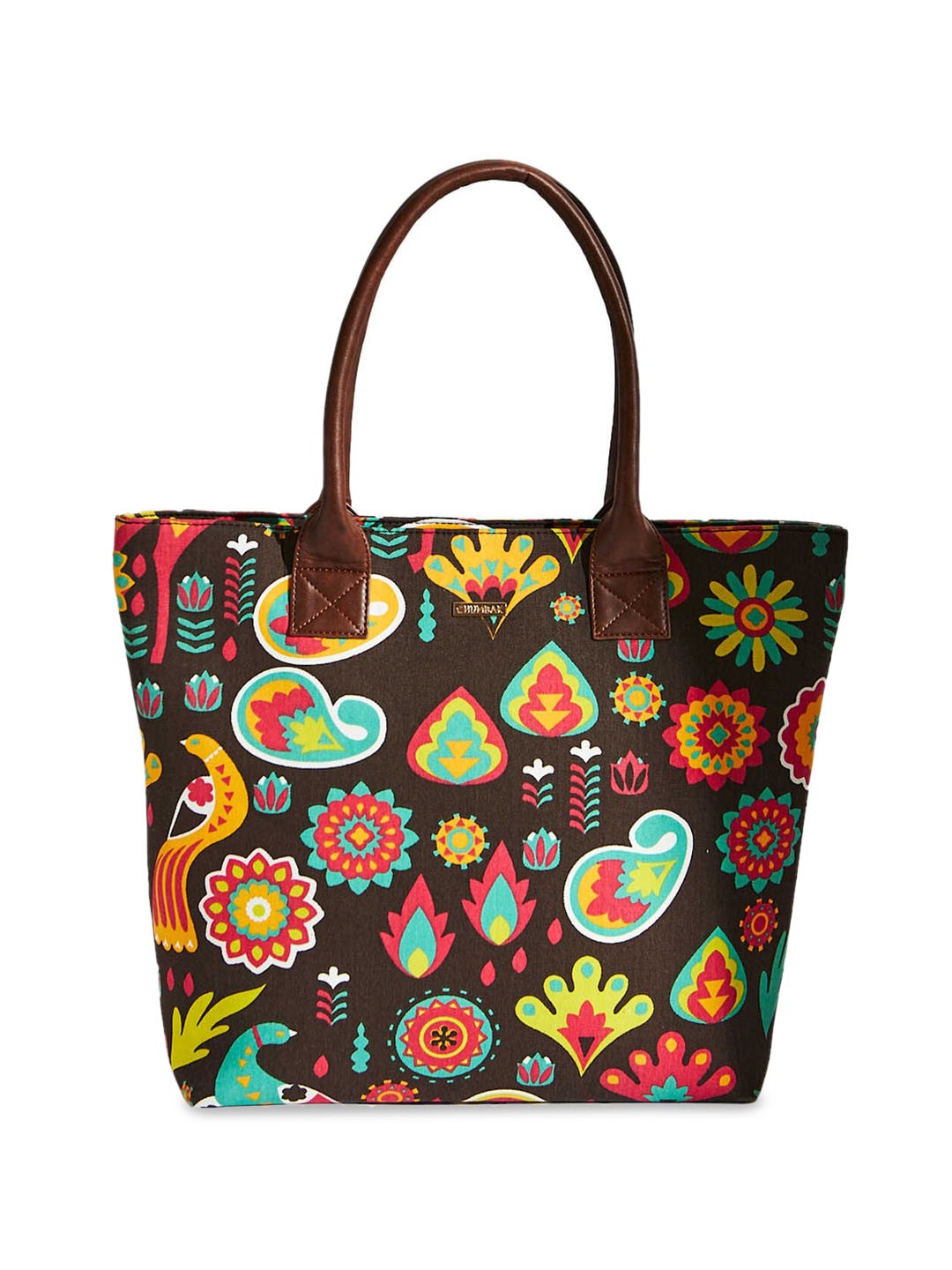 

Chumbak Floral Printed Shopper Tote Bag, Brown