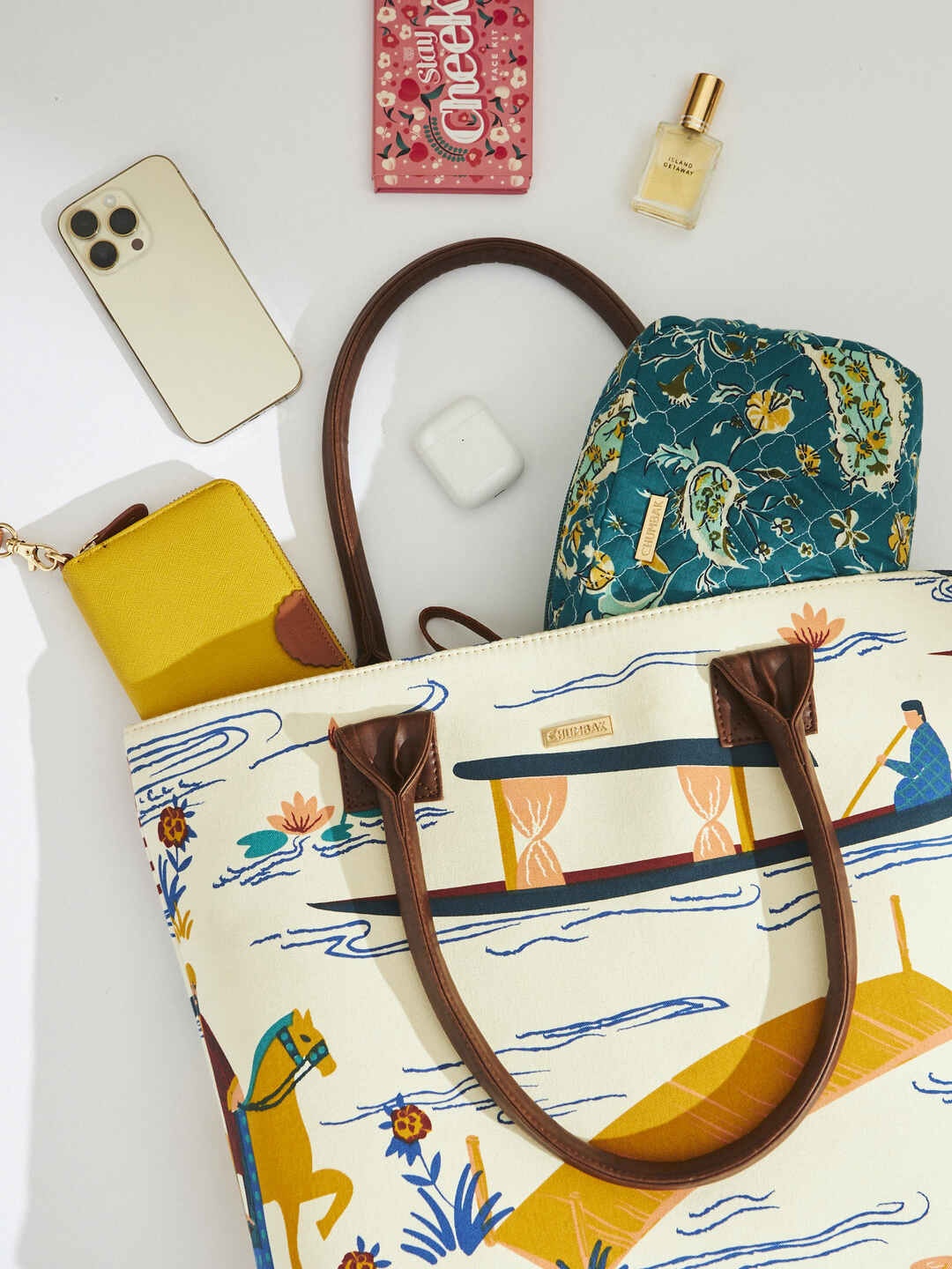 

Chumbak Floral Printed Shopper Tote Bag, Off white