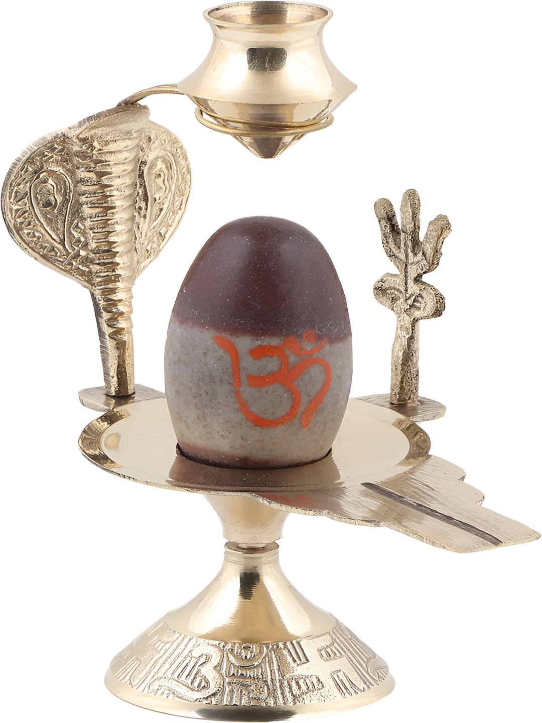 

Navyaksh Gold Toned Shiv Ling Lingam With Nagfani Narmadeshwar Shivling Showpiece