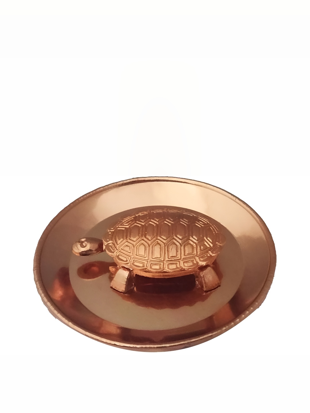 

Navyaksh Copper-Tone Religious Idol Tortoise with Copper Plate Showpiece