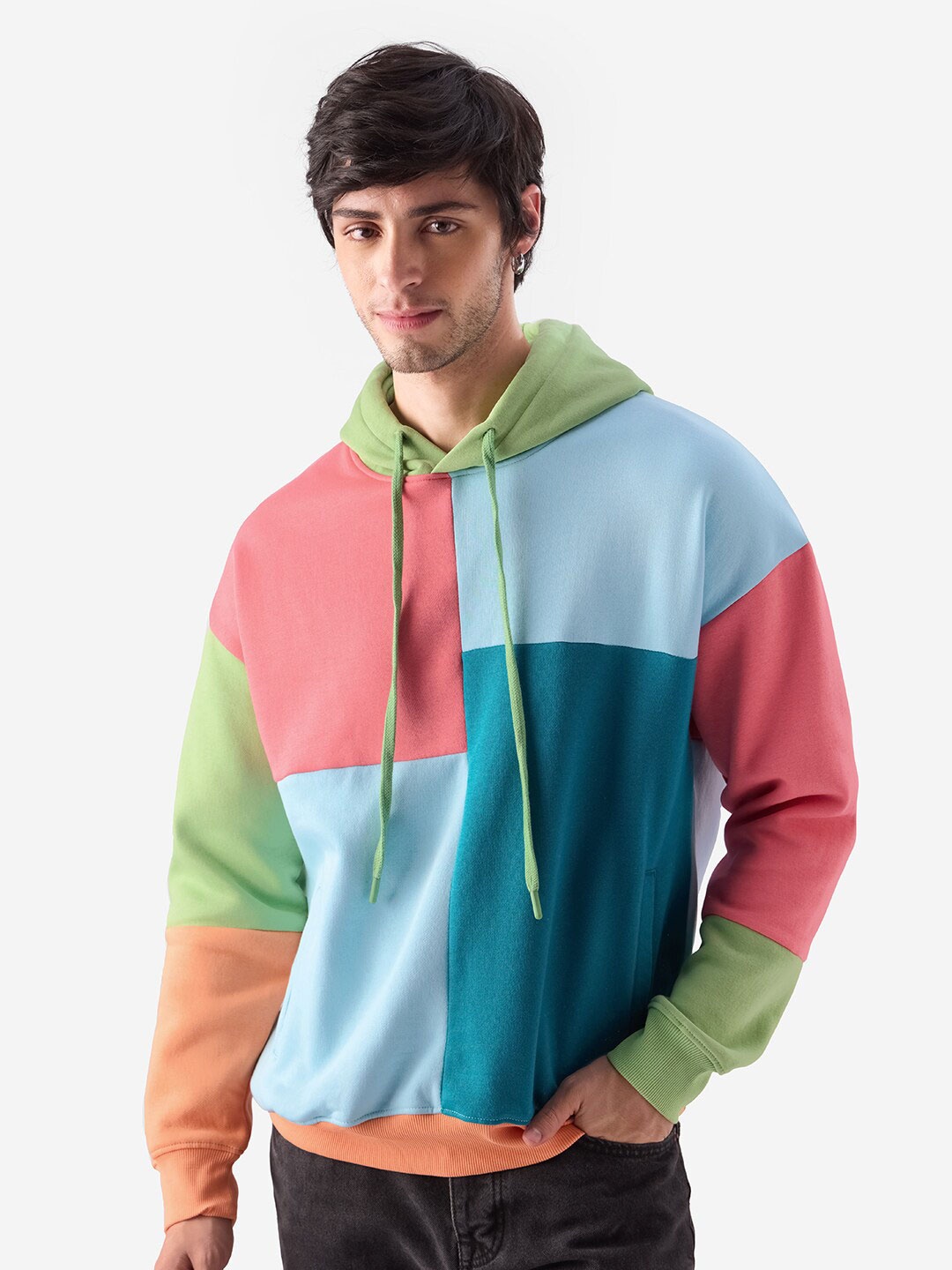 

The Souled Store Colourblocked Hooded Pullover Sweatshirt, Pink