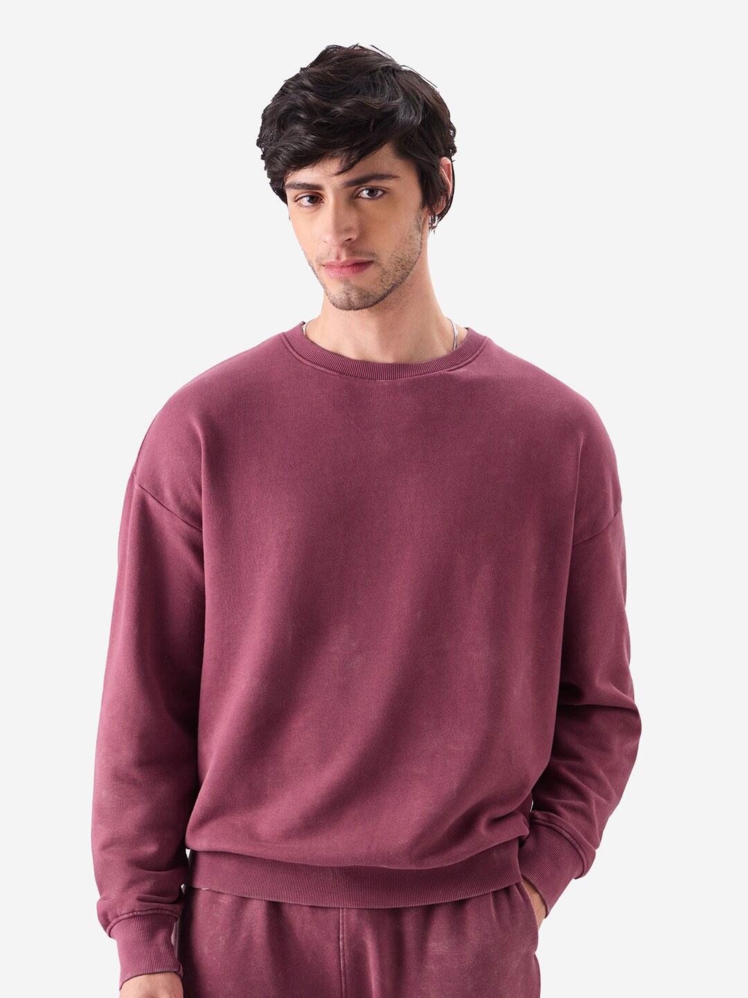 

The Souled Store Drop Shoulder Sleeves Oversized Pullover Sweatshirt, Maroon