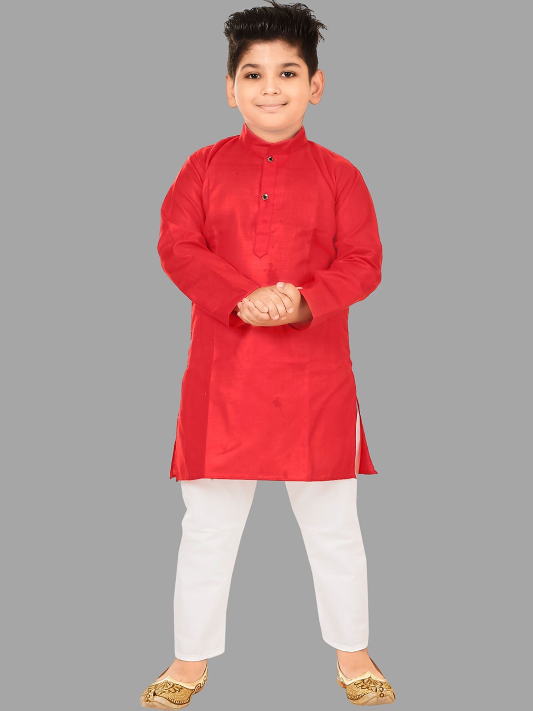 

BAESD Boys Band Collar Straight Kurta with Pyjamas, Red
