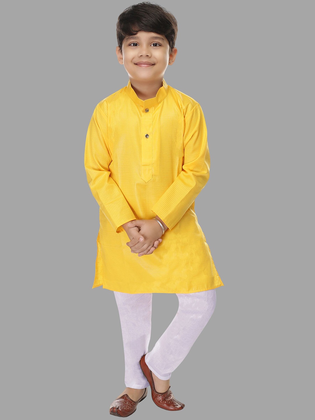 

BAESD Boys Band Collar Straight Kurta with Pyjamas, Yellow