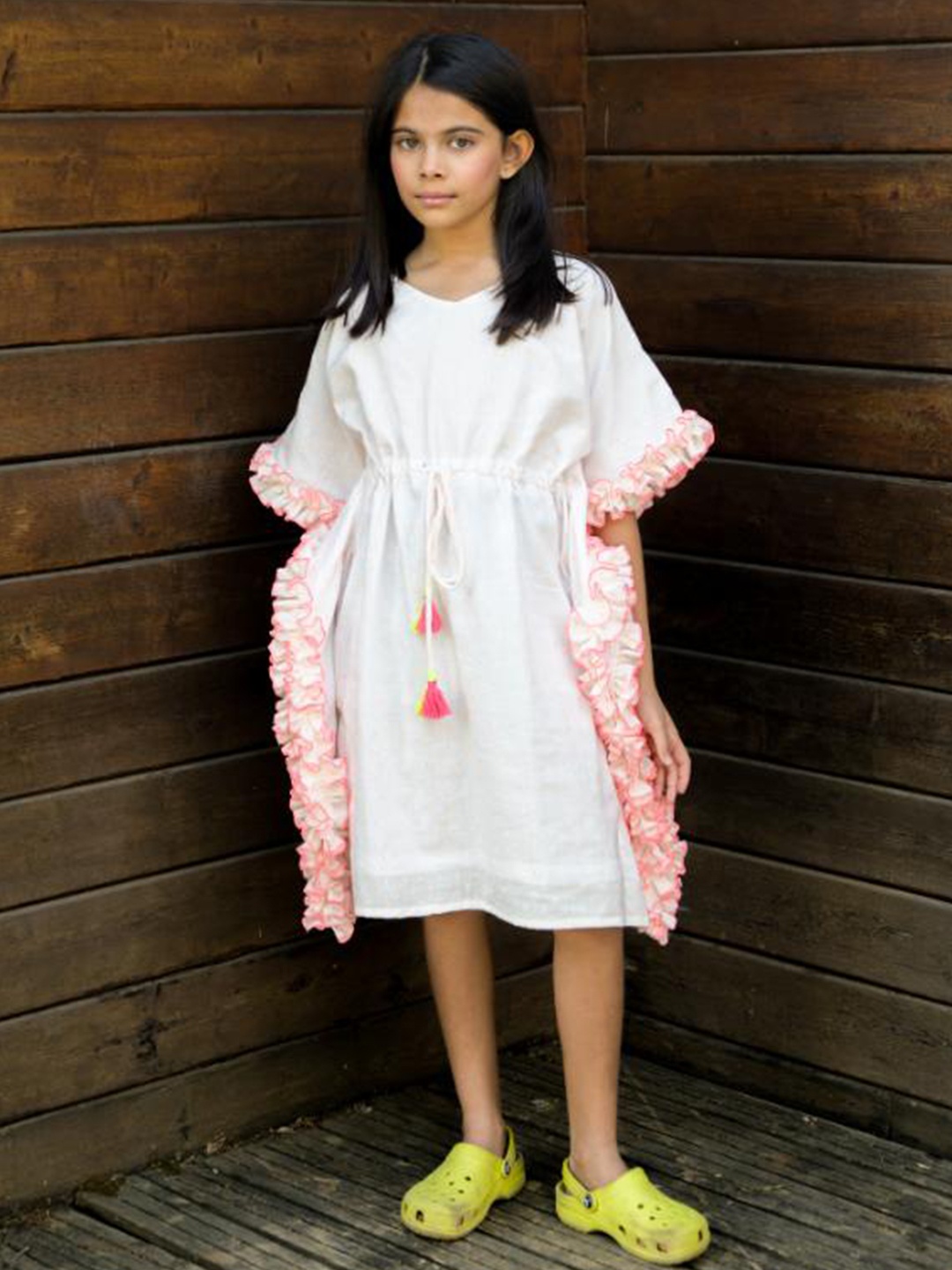 

Fairies Forever Girls Flared Sleeves Kaftan Dress, White