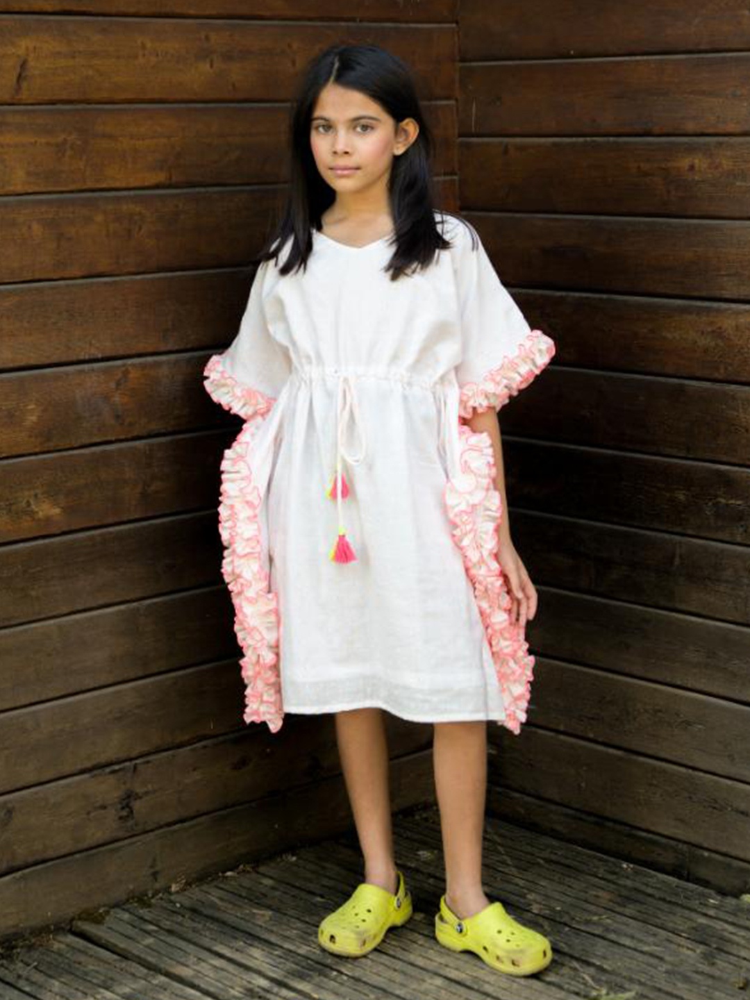 

Fairies Forever Girls Flared Sleeves Kaftan Dress, White