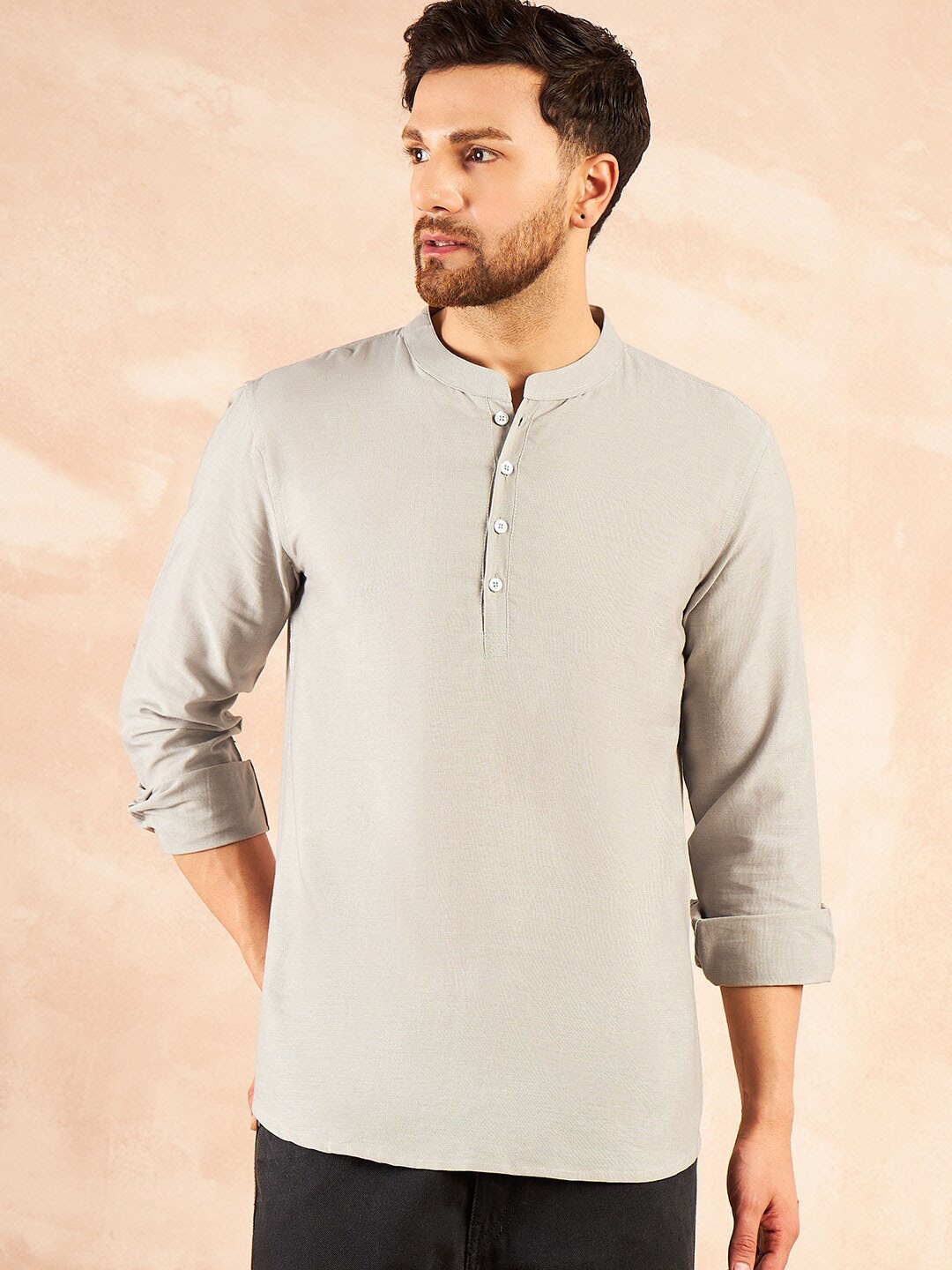 

HERE&NOW Mandarin Collar Short Kurta, Grey