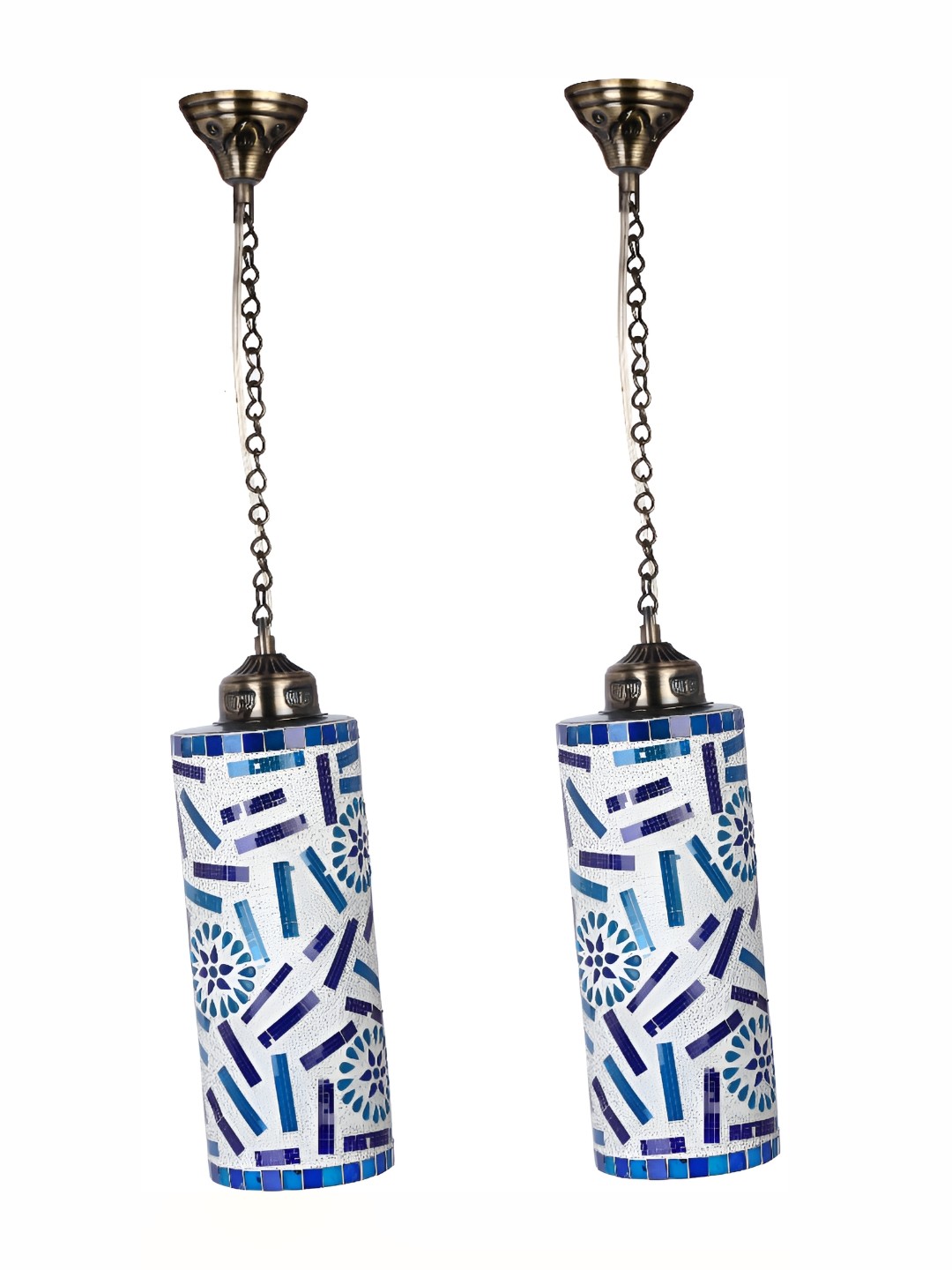 

Afast Blue & White 2 Pieces Printed Cylinder Shaped Hanging Ceiling Lamp