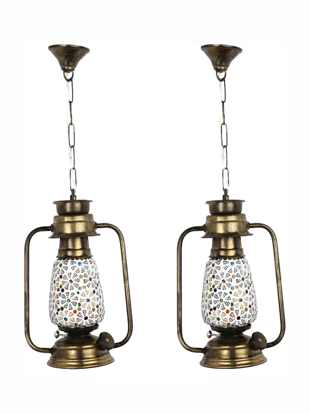 

Afast White & Metallic Toned 2 Pieces Printed Glass Ceiling Lamps