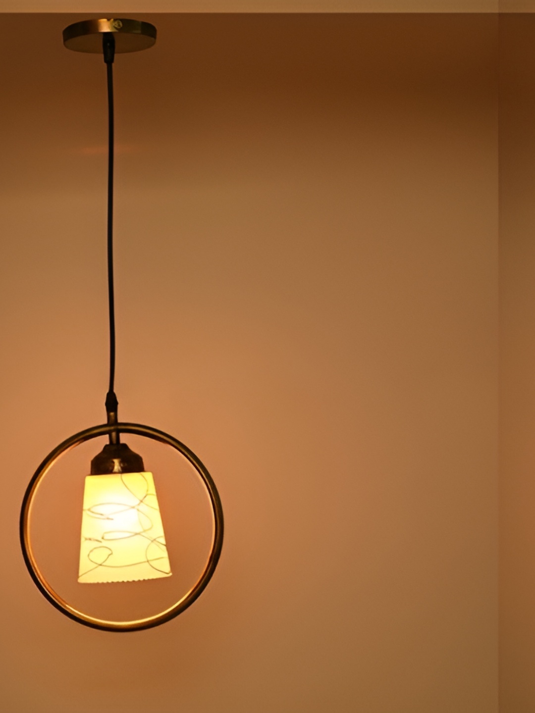 

Afast White & Brown Printed Glass Ceiling Lamp