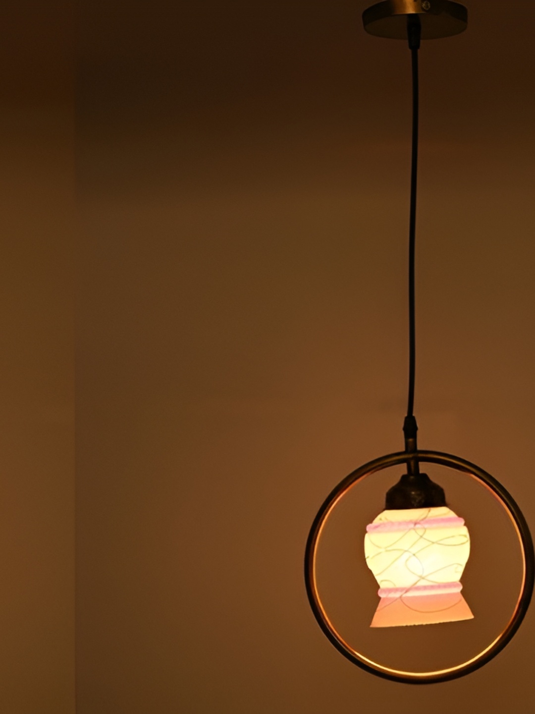 

Afast White & Pink Glass Printed Abstract Shaped Hanging Ceiling Lamp