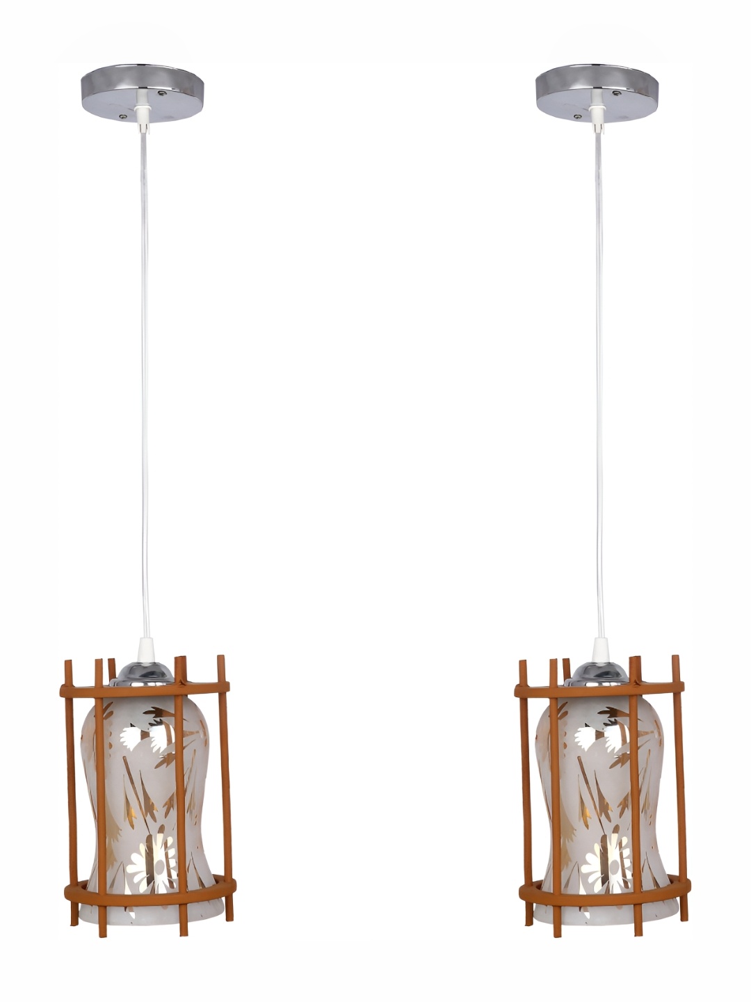 

Afast Cream & Gold Toned 2 Pieces Glass Textured Cylindrical Ceiling Lamps