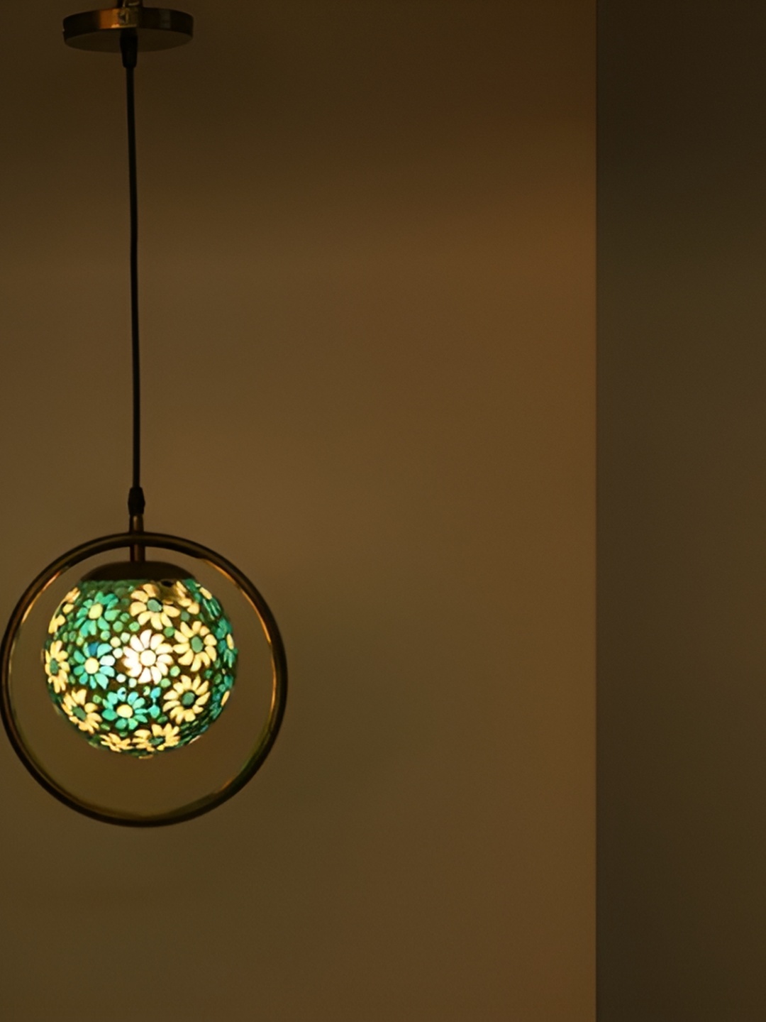 

Afast Green & Yellow Textured Spherical Shaped Hanging Ceiling Lamp