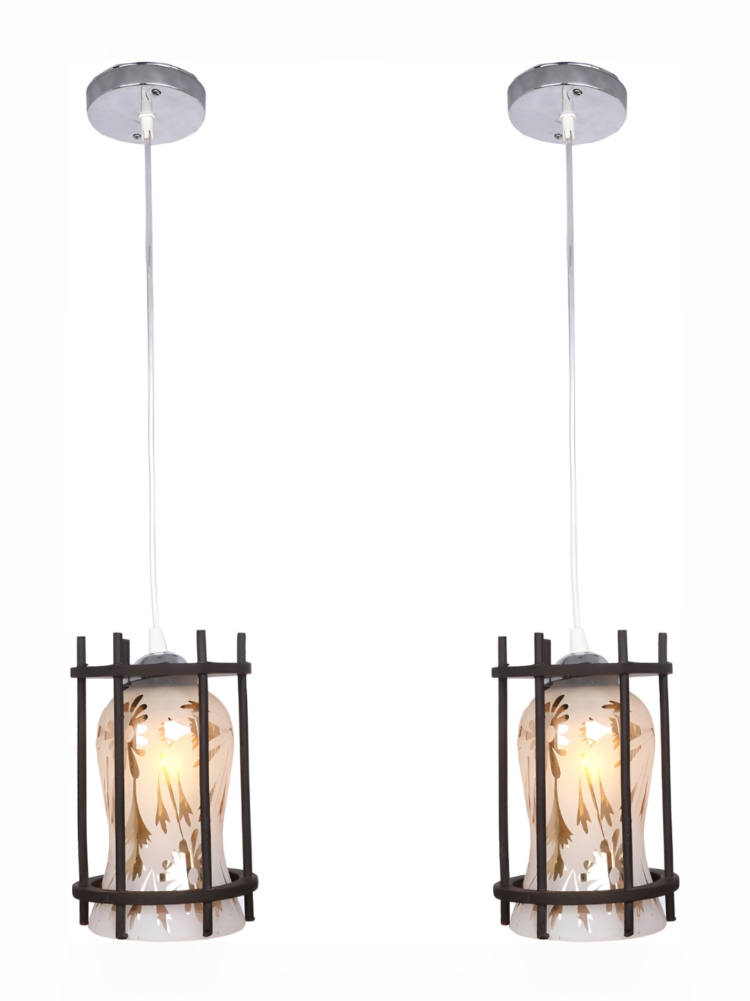 

Afast White & Beige 2 Pieces Printed Frustum Shaped Hanging Ceiling Lamps