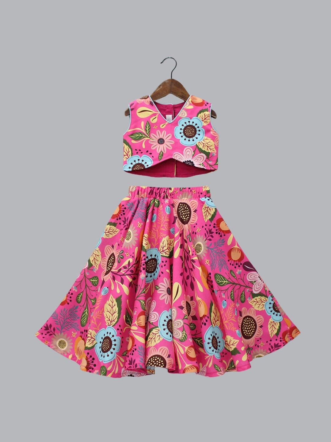 

BAESD Girls Floral Printed Ready to Wear Lehenga Choli, Pink
