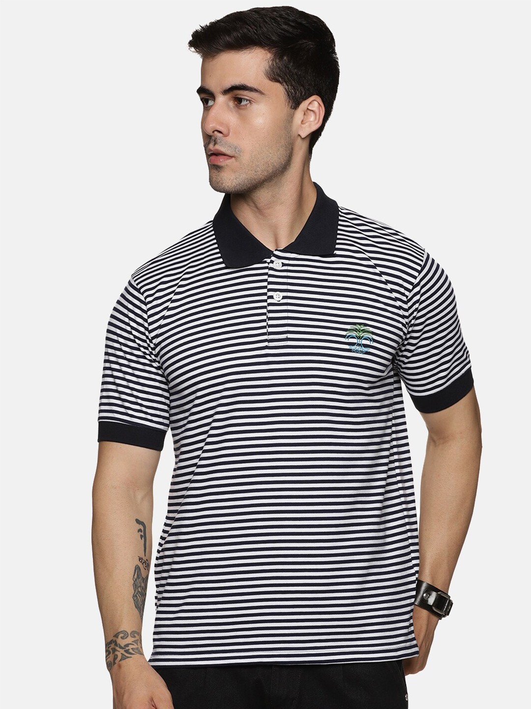 

BAESD Striped Polo Collar Cotton T-Shirt, White