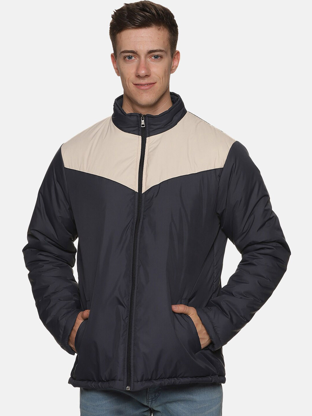 

BAESD Colourblocked Mock Collar Puffer Jacket, Black