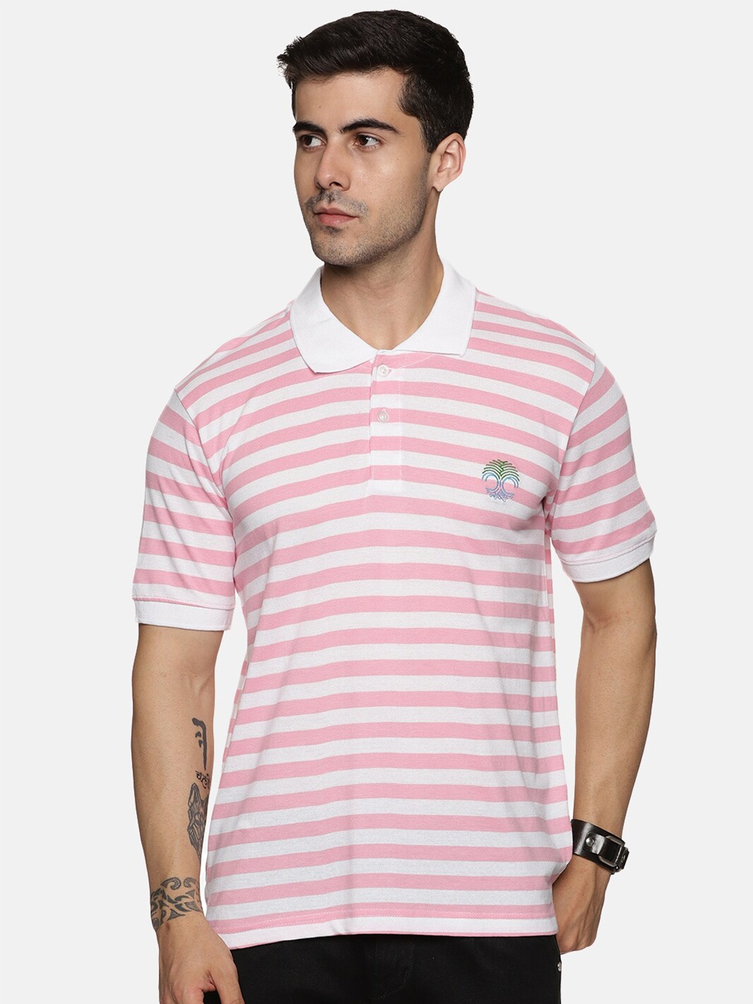 

BAESD Striped Polo Collar Cotton T-Shirt, Pink