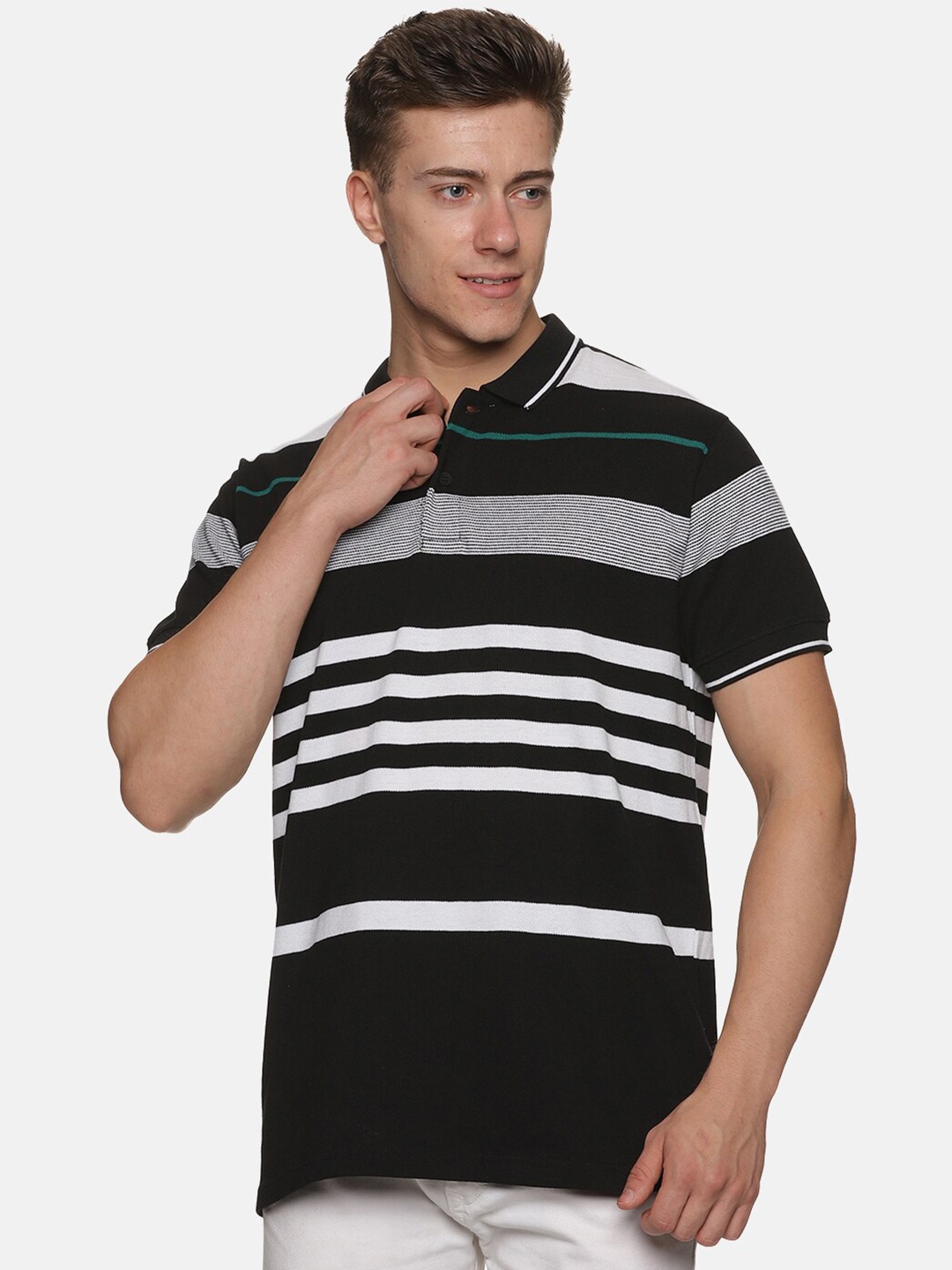 

BAESD Striped Polo Collar Cotton T-Shirt, White