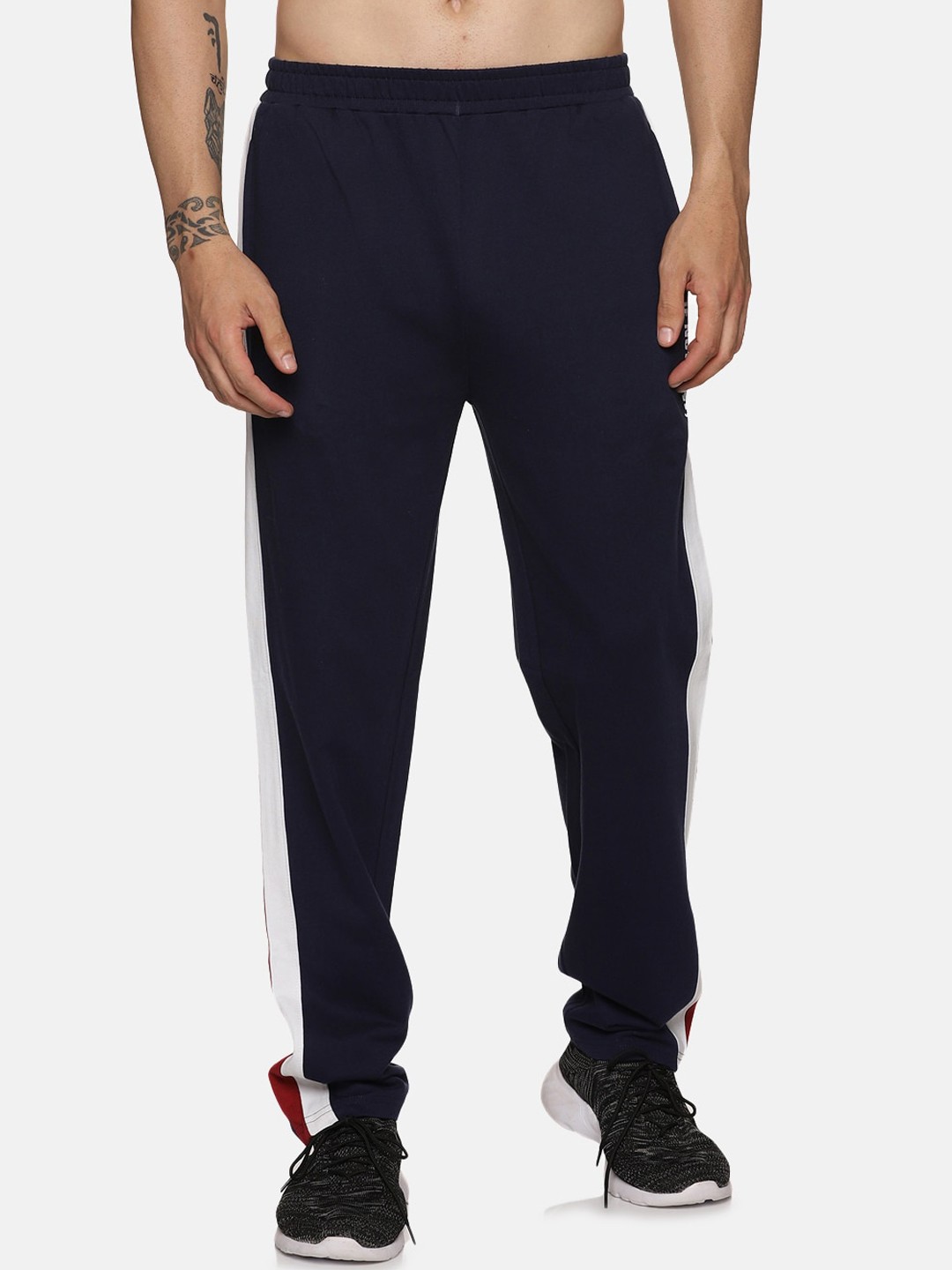 

BAESD Men Side Panel & Printed Cotton Sports Track Pants, Navy blue