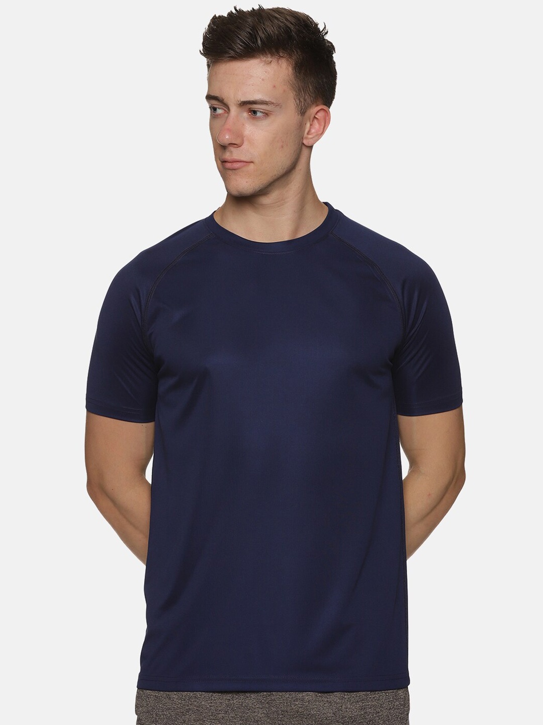 

BAESD Regular Fit Round Neck Raglan Sleeves Sports T-Shirt, Navy blue
